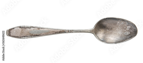 Beautiful old old silver spoon isolated on white with clipping path. Retro silverware
