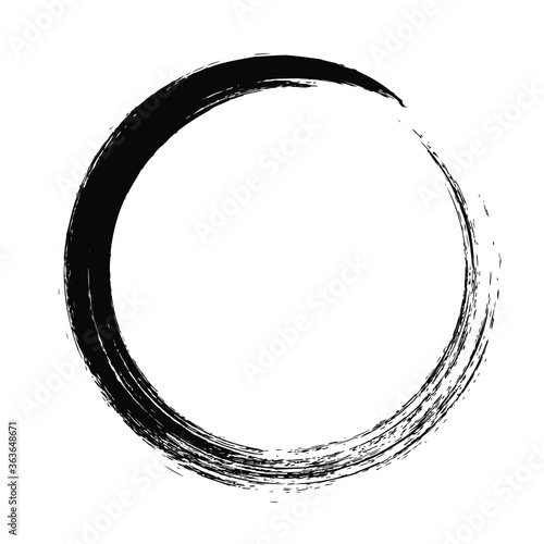 Circle ink brush stroke, black paint round frame, vector illustration.