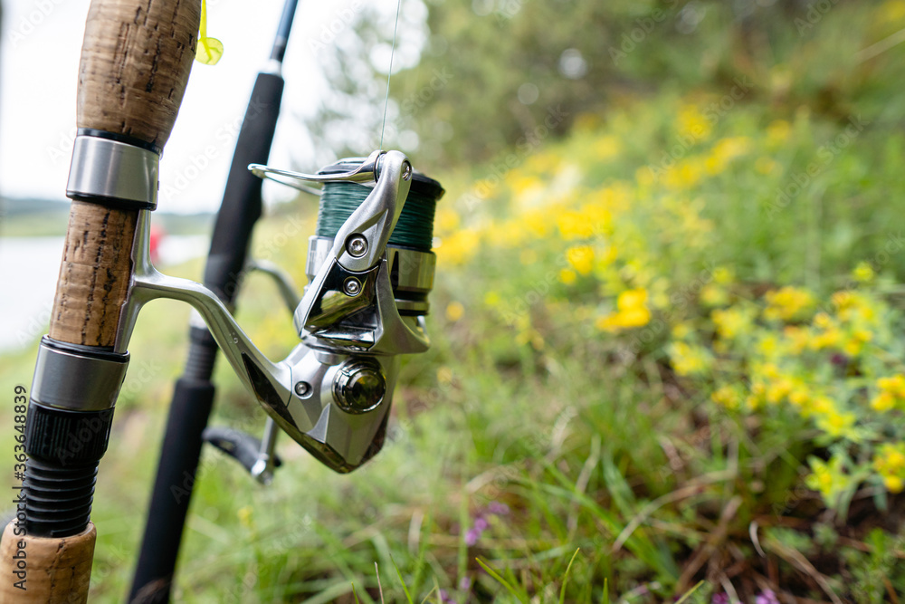 Fishing rod in the nature close up Fishing rod in the nature close up
