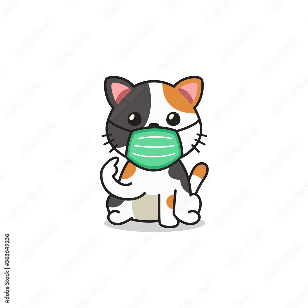 Cartoon character cute cat wearing protective face mask for design. Cartoon character cute cat wearing protective face mask for design.
