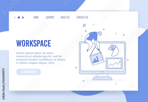 Virtual office workspace organization landing page concept