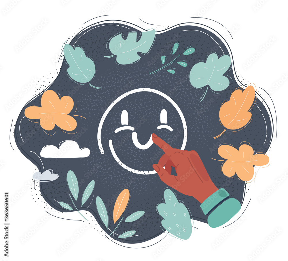 Fototapeta premium Vector illustration of smiley face on dark background. Drawn by finger.