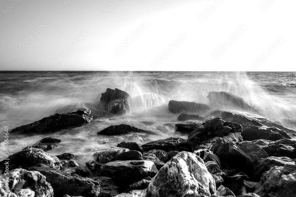 Long exposure on the rocks Doganbey, Seferihisar, Izmir, Turkey