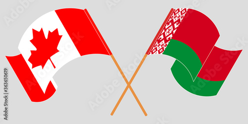 Crossed and waving flags of Belarus and Canada