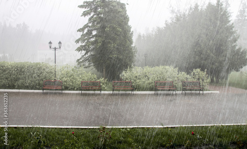 Canvas Print Rain and hail on a summer day