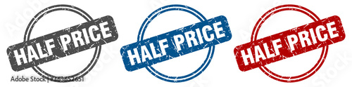half price stamp. half price sign. half price label set