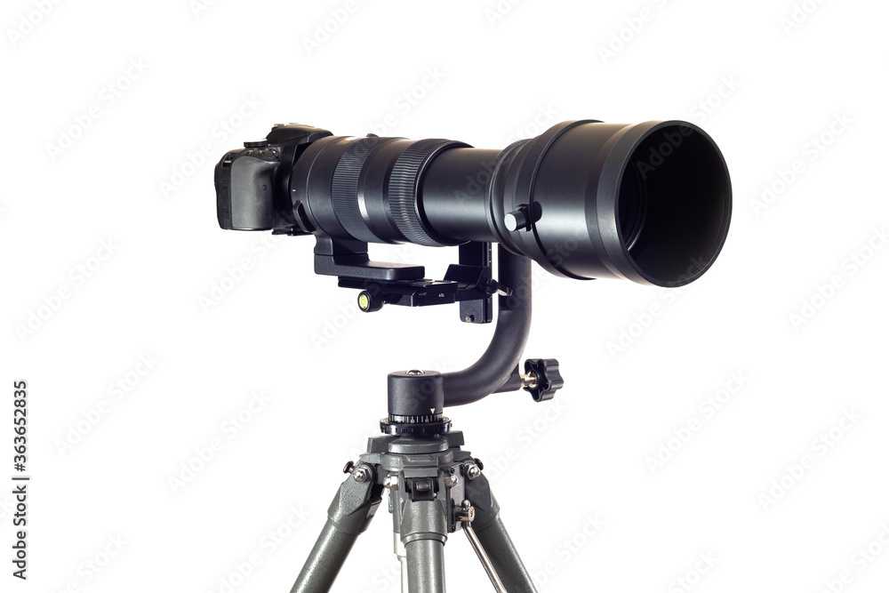 Digital Camera With Super Telephoto Lens Isolated on White