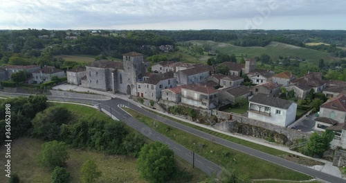 Pujols aerial back travelling, Lot-et-Garonne, labelled Les Plus Beaux Villages de France photo