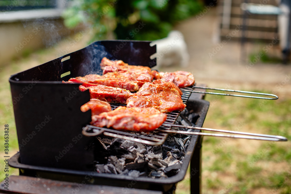 Barbecue in the garden close up