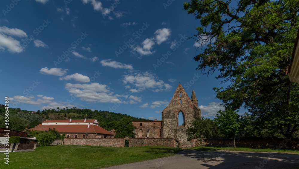 Ruin of old monastery in Dolni Kounice village in middle of hot sunny summer