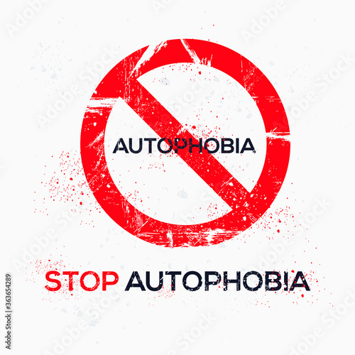 Warning sign (Autophobia) Greek word mean in English (fear of being alone), vector illustration. photo