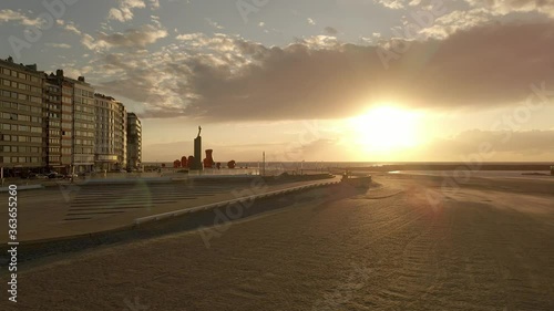 View of a city by the sea in the evening