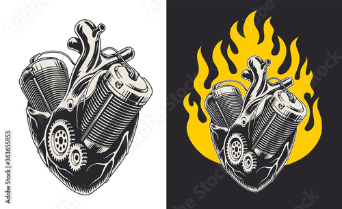 Metal motor engine heart. Vector illustration.