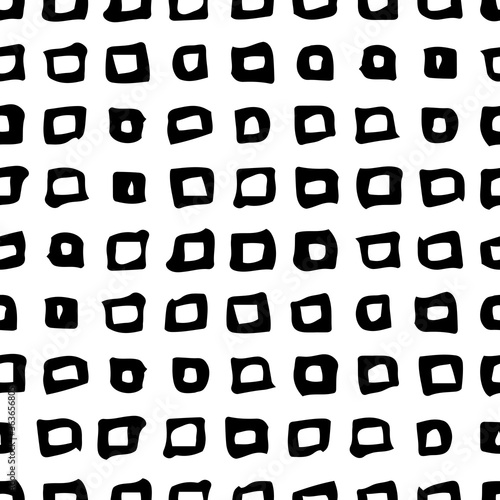 Watercolor brush hand drawn squares seamless pattern. Dry brush art ink texture. Abstract vector black white background