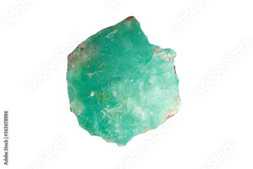 Chrysoprase, stone of youth, Czech Republic. Isolated on white background.