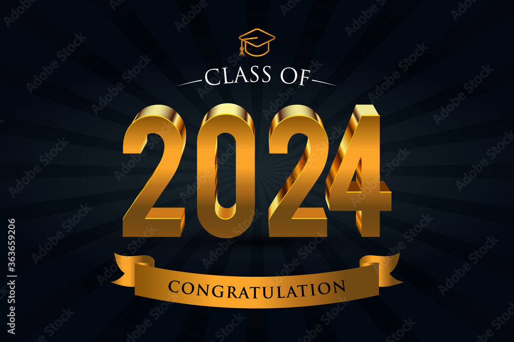 Class of 2024. Congrats Graduates. 3d lettering with gold and black color  Stock Vector
