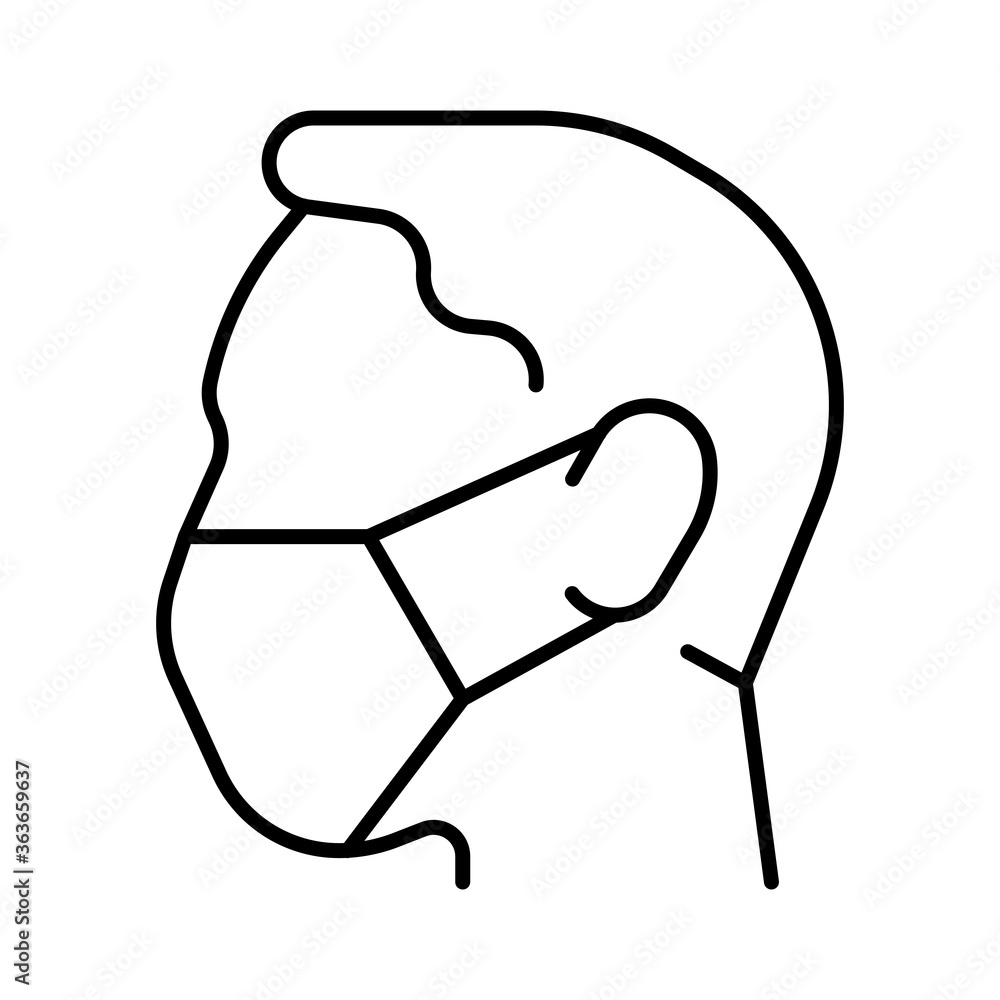 A simple linear icon of a person in a protective medical mask. A simple linear icon of a person in a protective medical mask.
