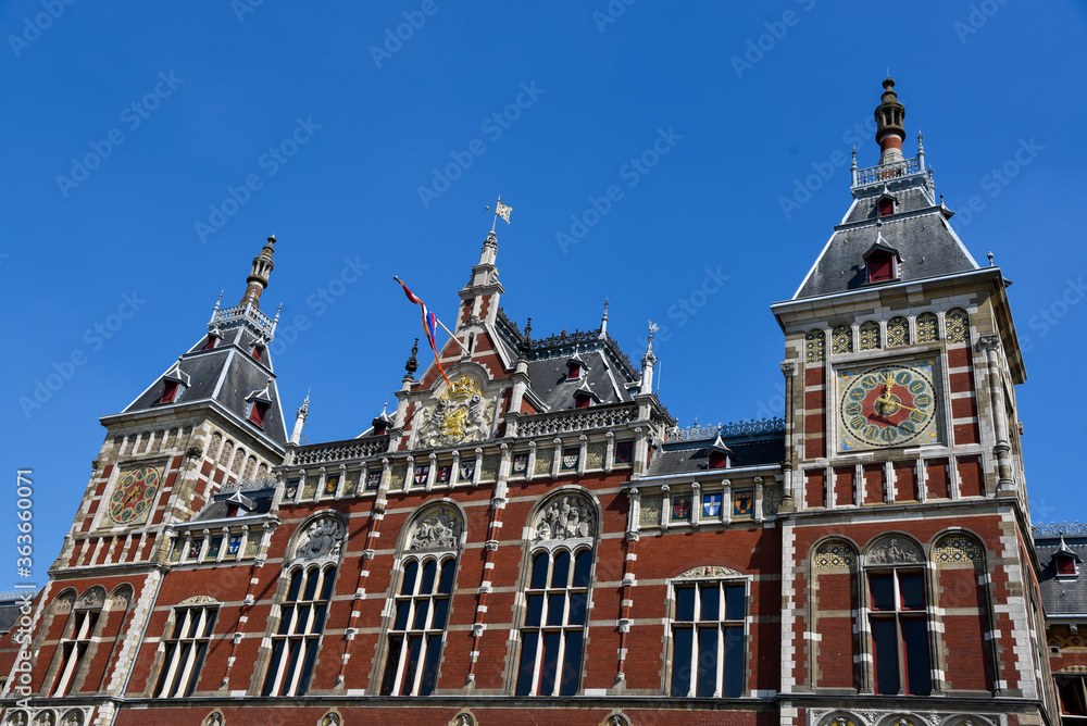 Facade of Central Station in Amsterdam