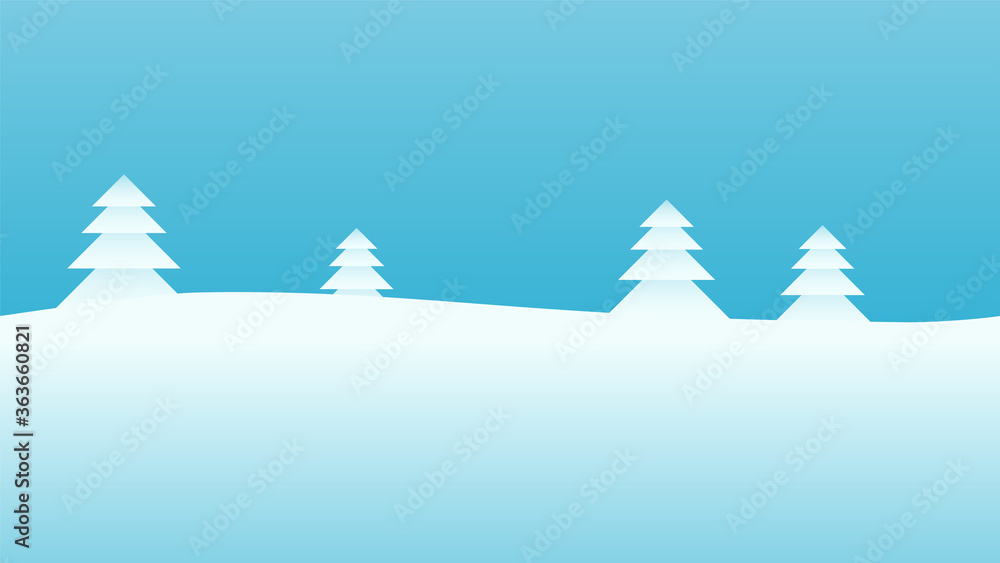 Horizontally seamless illustration of winter landscape with snowy pine trees and blue flat wavy background. Horizontally seamless illustration of winter landscape with snowy pine trees and blue flat wavy background.