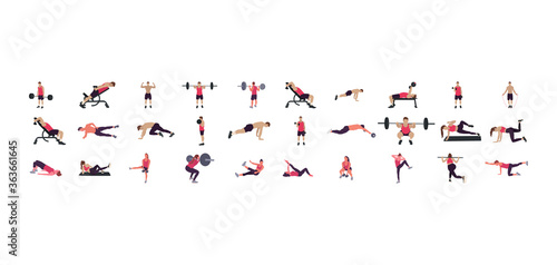 workout illustration set, gym, karate, wrestling illustration set