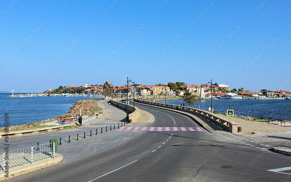 The entrance to the Old Town of Nessebar, Bulgaria. Nessebar is an ancient town and one of the major seaside resorts on the Bulgarian Black Sea Coast.