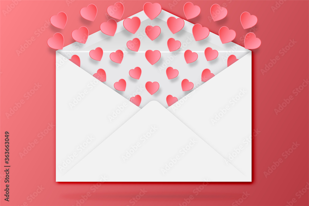 Paper cut of Pink heart and envelope as valentine’s day and love concept. vector illustation EPS10. Paper cut of Pink heart and envelope as valentine’s day and love concept. vector illustation EPS10.