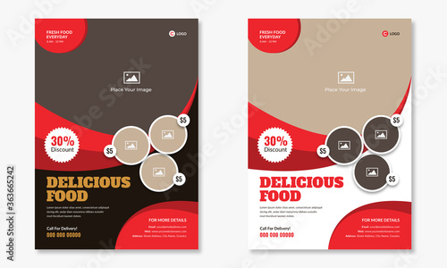 Fast Food Restaurant Flyer Layout Design. Delicious Food Flyer Template Design in Black, White & Red. Print Ready Business Promotional Restaurant Flyer, Poster or brochure template in a4 size.