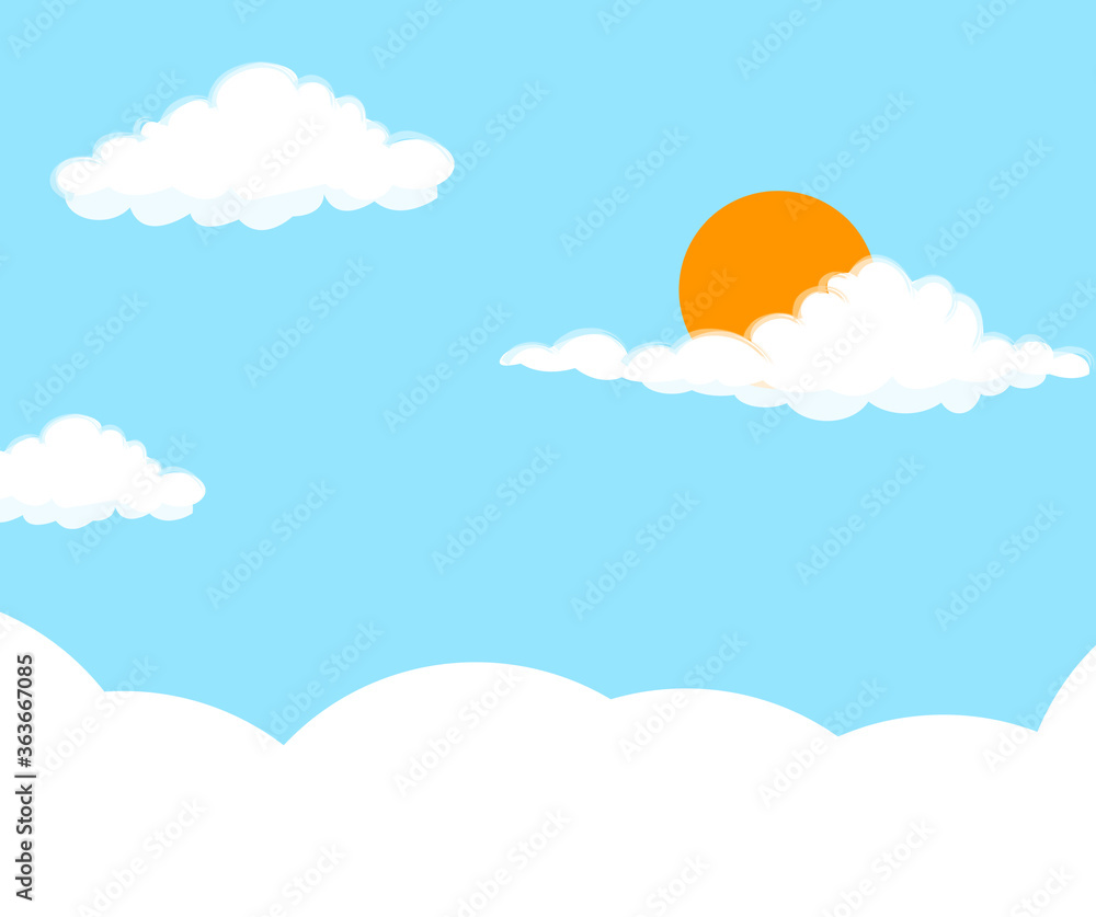 blue sky with clouds and sun cartoon background