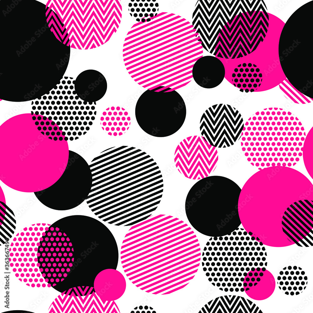 Geometric seamless pattern. Dots and lines inside circles Geometric seamless pattern. Dots and lines inside circles