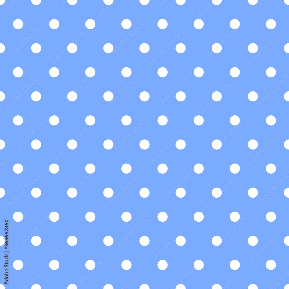 blue background and white polka dots. Vector seamless pattern