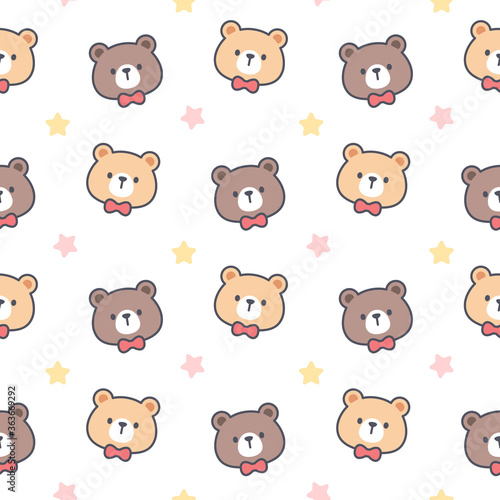 Cute bear with bow tie seamless pattern background