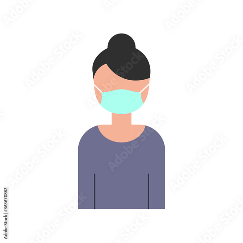Business woman wearing a protective mask. Coronavirus prevention. Safety at workplace. No entry without face mask concept. Cartoon character on white background. Vector illustration, flat, clip art