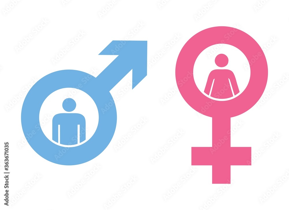 Man and Woman sign collection drawing by illustration. Symbol pink of female and blue of male Man and Woman sign collection drawing by illustration. Symbol pink of female and blue of male