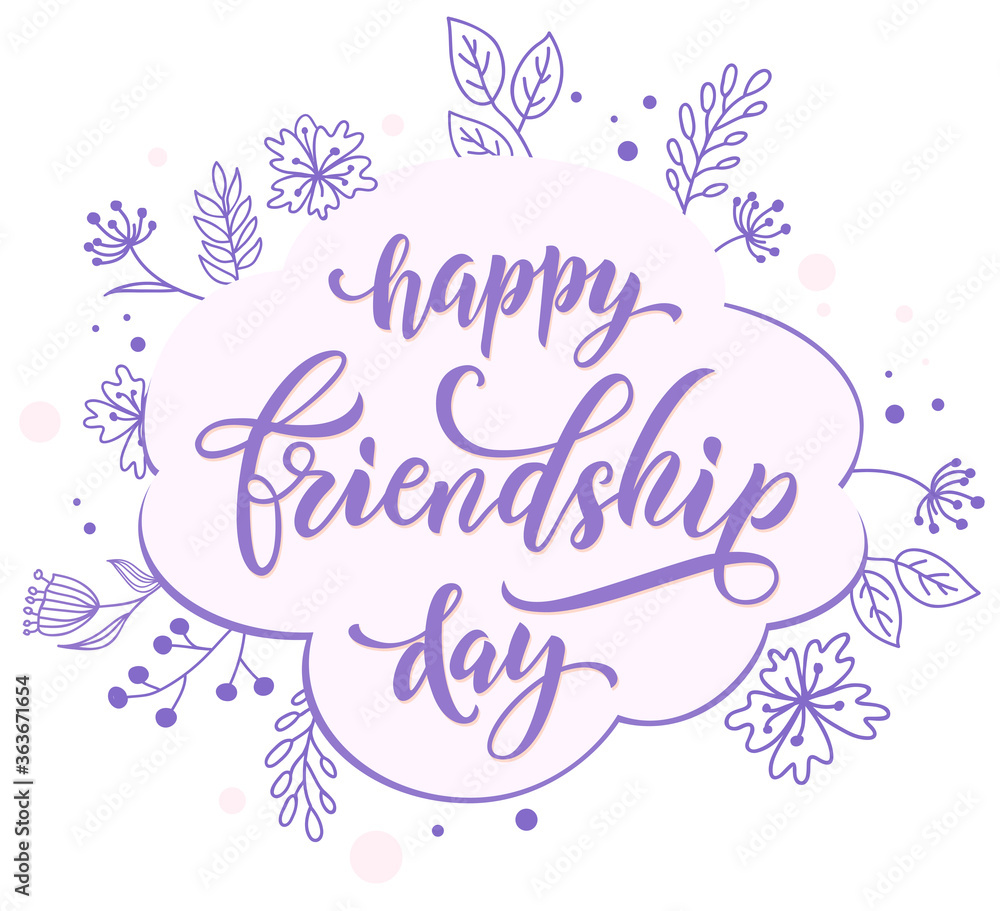 Happy Friendship Day violet postcard with plant elements