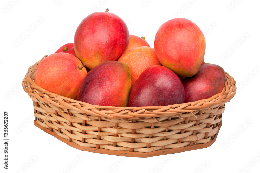 mangoes in wicker basket on isolated white background mangoes in wicker basket on isolated white background