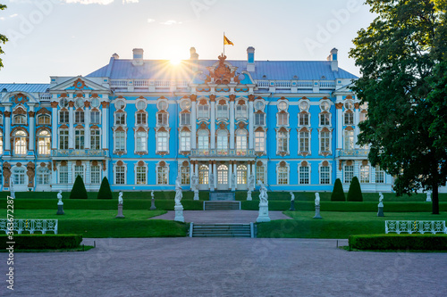 Catherine palace and park in Tsarskoe Selo (Pushkin) at sunset, Saint Petersburg, Russia photo