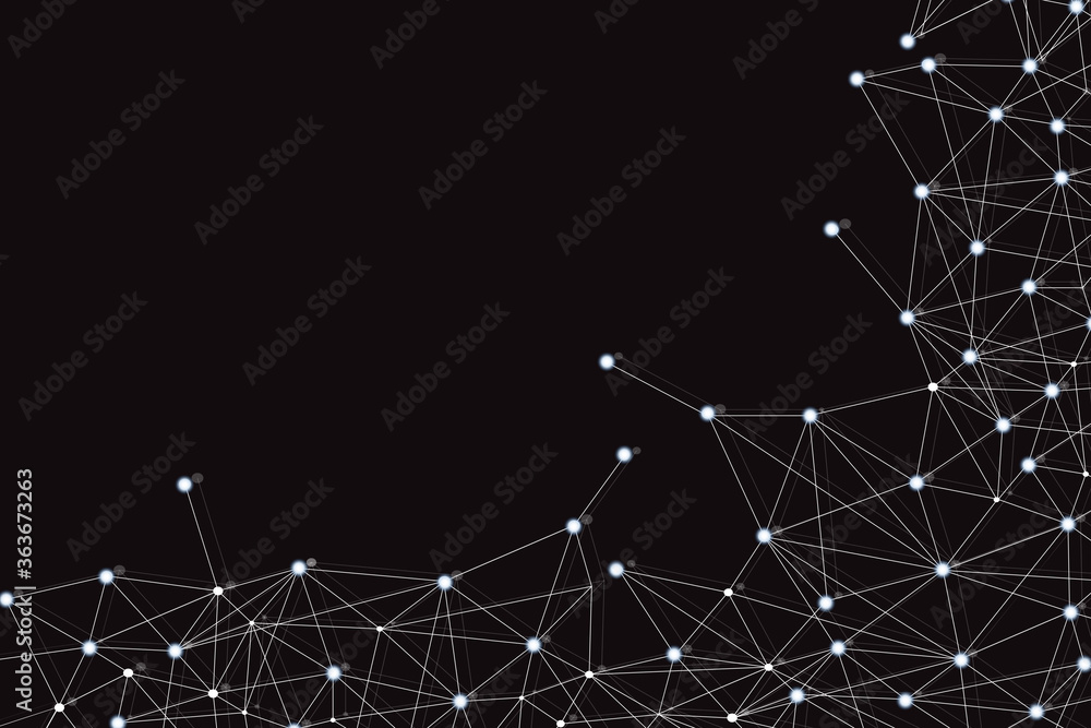 Network abstract connection isolated on black background.Network technology background with dots and lines for backdrop and ai design. Modern abstract concept.Vector illustration of network technology
