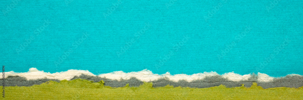 Fototapeta blue and green abstract landscape - a collection of colorful handmade Indian papers produced from recycled cotton fabric, panoramic web banner