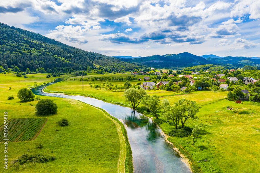 Beautiful nature, colorful Gacka river valley, summer view, Lika region of Croatia