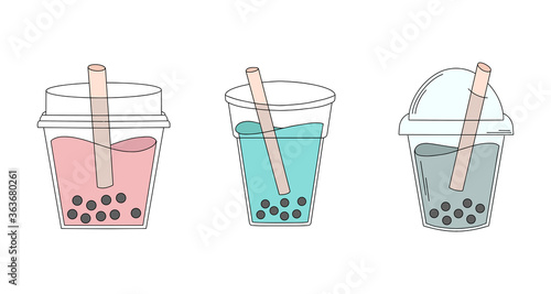 Bubble Tea illustration. Cute bubble tea in plastic container. Vector illustration. 