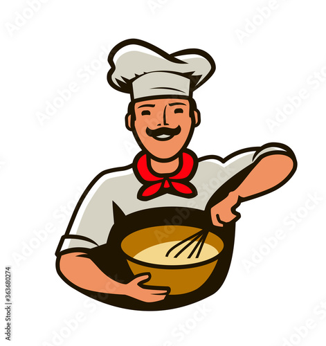 Bakery logo. Cook whips dough vector illustration