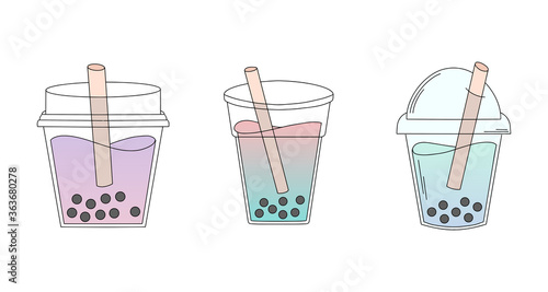 Bubble Tea illustration. Cute bubble tea in plastic container. Vector illustration. 