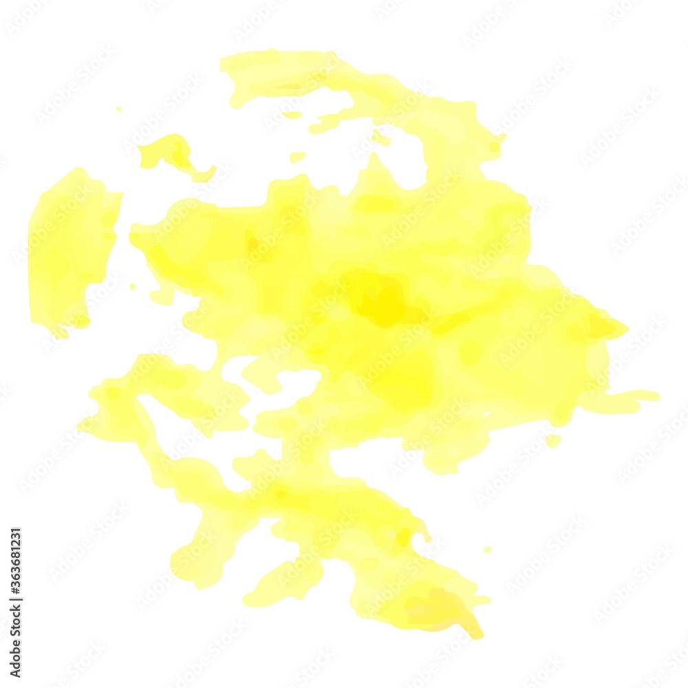 Vector watercolor stain and splashes of yellow on a white background, stock illustration for design and decor, banner, template, postcard, card.