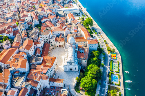 Aerial view of the city of Sibenik in the summer morning, Croatia