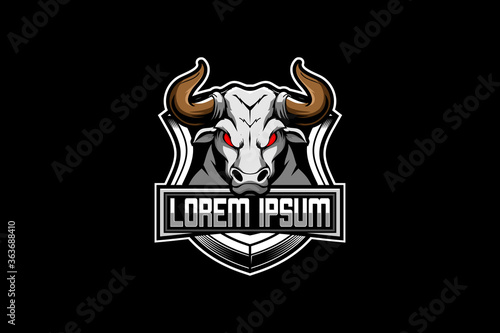 aggressive and angry bull cartoon character vector badge logo template