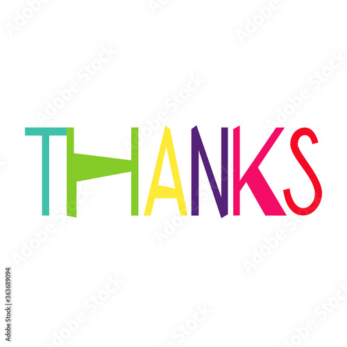 Thanks text isolated on white. hand lettering for design. Thank you card or tag. Vector illustration.