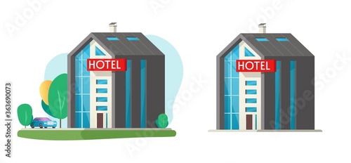 Hotel vector building isolated and motel in city town flat cartoon illustration isolated on white background, hostel front clipart image