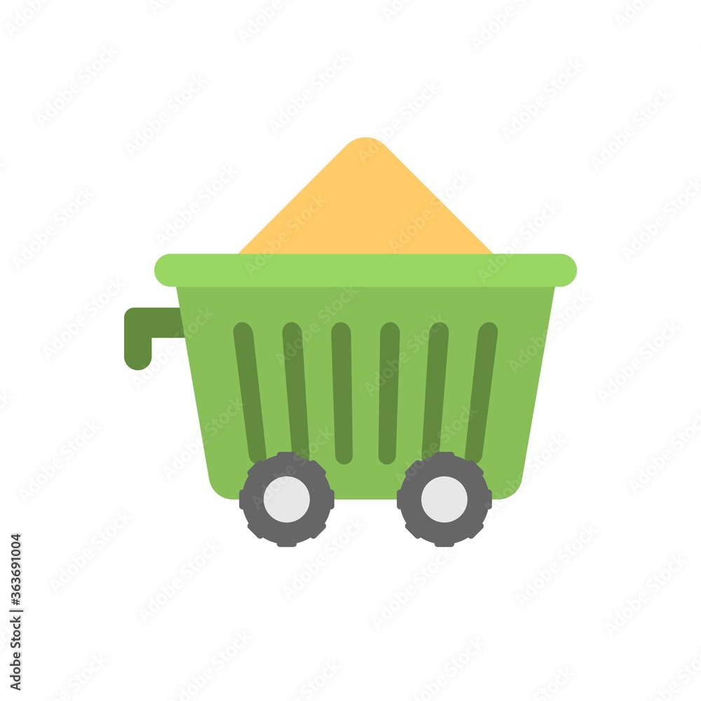Concrete buggy, cement hand cart icon illustration in flat design style. Wheelbarrow, construction trolley.