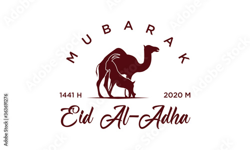 Eid Al Adha Mubarak the celebration of Muslim community festival background design with camel  and goat 