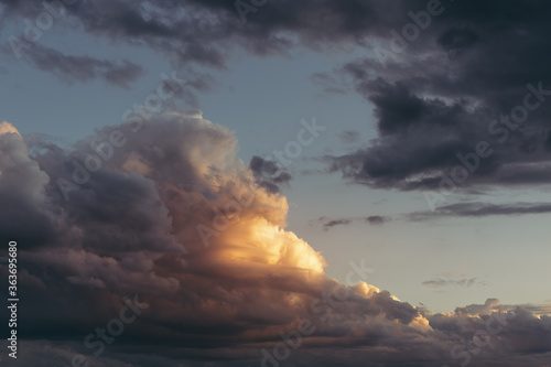 view of dramatic cumulonimbus clouds and thunderstorm sky